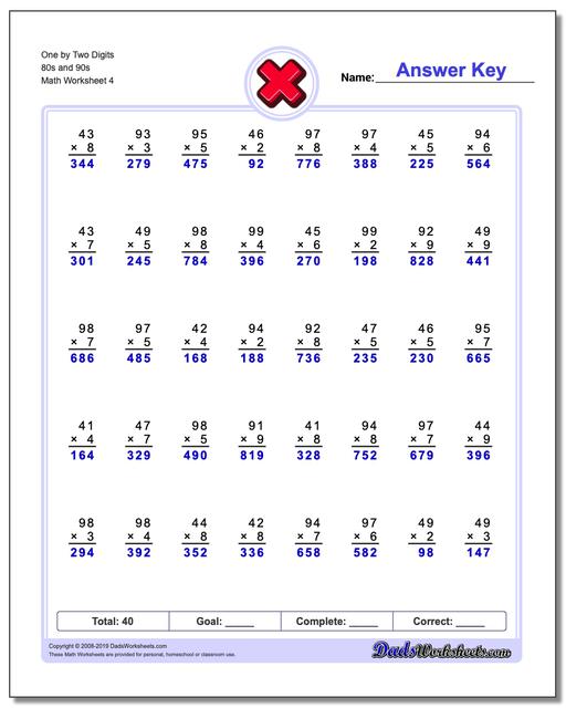 Multiplication Worksheets Multiple Digit