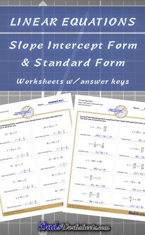 Slope Intercept to Standard Form Worksheets