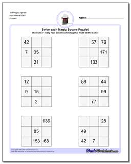 Magic Square Puzzle 3x3 Non-Normal Set 1
