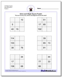 3x3 Magic Square Non-Normal Set 1 /puzzles/magic-square.html Worksheet