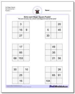 3x3 Magic Square Non-Normal Set 1 Worksheet