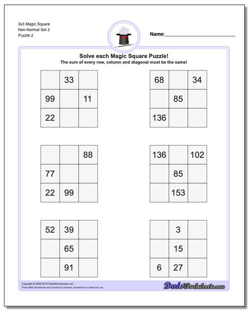 Math Worksheets: Magic Square: Magic Square: 3x3 Magic Square Non ...