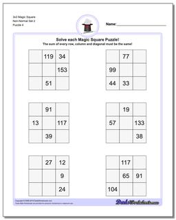 3x3 Magic Square Non-Normal Set 2 Worksheet