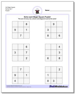 Magic Square 3x3 Worksheet