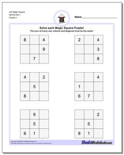 3x3 Magic Square Normal Set 1 Worksheet
