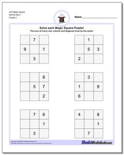 3x3 Magic Square Normal Set 2 Worksheet