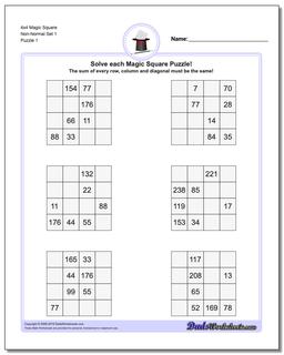 Magic Square Puzzle 4x4 Non-Normal Set 1