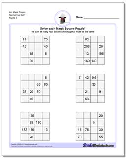 4x4 Magic Square Non-Normal Set 1 Worksheet