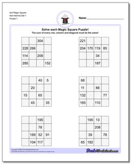 4x4 Magic Square Non-Normal Set 1 Worksheet