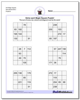 4x4 Magic Square Non-Normal Set 2 Worksheet
