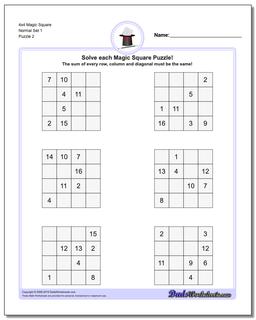 4x4 Magic Square Normal Set 1 /puzzles/magic-square.html Worksheet