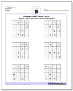 4x4 Magic Square Normal Set 2 Worksheet