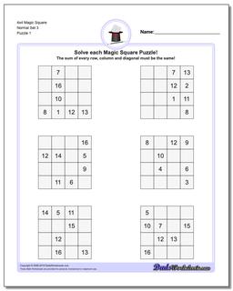Magic Square Puzzle 4x4 Normal Set 3