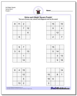 4x4 Magic Square Normal Set 3 Worksheet