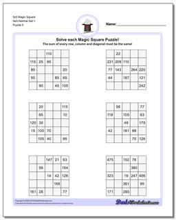 5x5 Magic Square Non-Normal Set 1 Worksheet