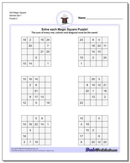 5x5 Magic Square Normal Set 1 /puzzles/magic-square.html Worksheet