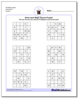 5x5 Magic Square Normal Set 1 Worksheet