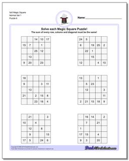 5x5 Magic Square Normal Set 1 Worksheet