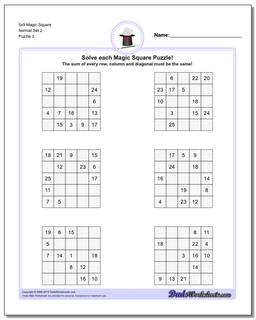 5x5 Magic Square Normal Set 2 Worksheet