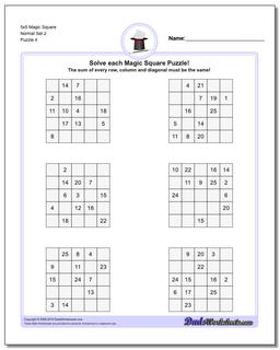 5x5 Magic Square Normal Set 2 Worksheet