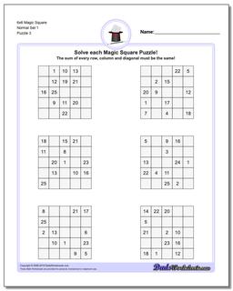 6x6 Magic Square Normal Set 1 Worksheet