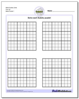 Printable Sudoku Puzzle Blank Grids Four Up