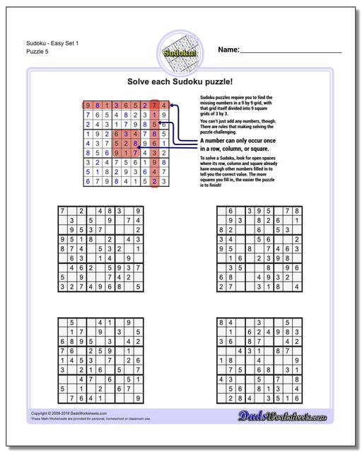 solving sudoku puzzles with math worksheet