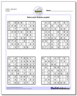 Printable Sudoku PuzzleEasy Set 2