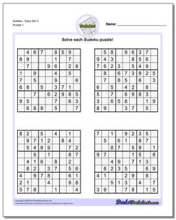 Printable Sudoku PuzzleEasy Set 3