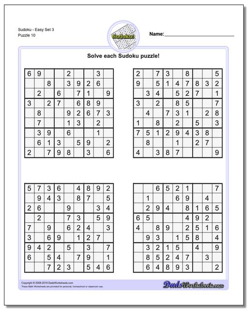 Math Worksheets: Sudoku: Sudoku: Sudoku - Easy Set 3