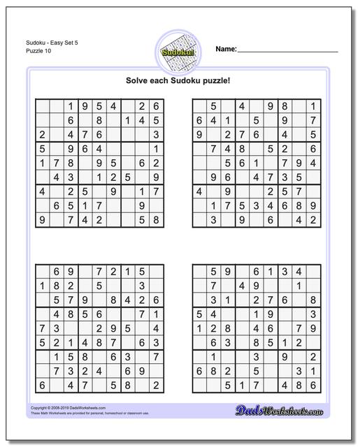 math worksheets sudoku sudoku sudoku easy set 5