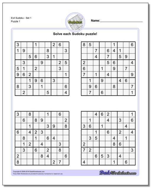 evil sudoku puzzles printable