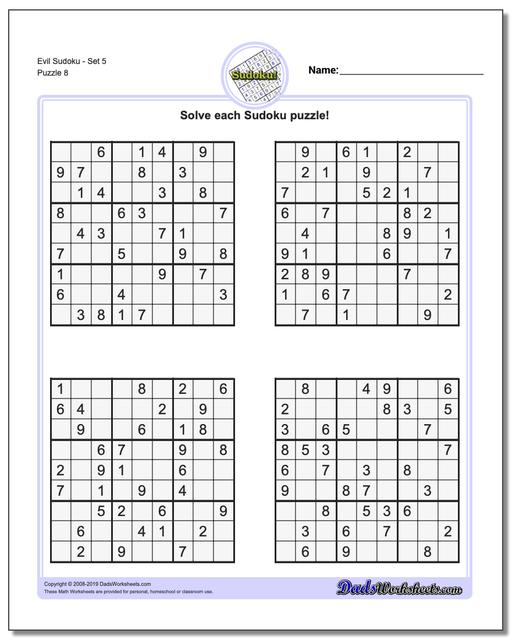 math worksheets sudoku sudoku evil sudoku set 5