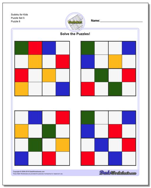 kids easy sudoku printable colors