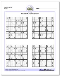 Printable Sudoku PuzzleHard Set 1