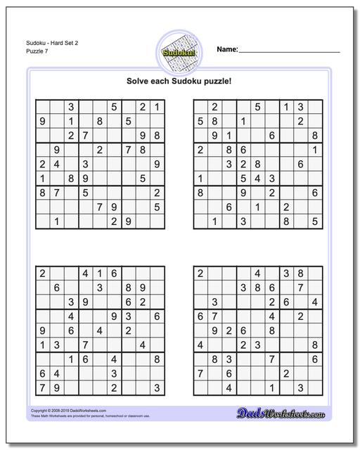 Math Worksheets: Sudoku: Sudoku: Sudoku - Hard Set 2