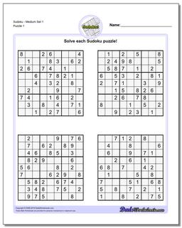 Printable Sudoku PuzzleMedium Set 1