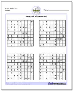 SudokuMedium Set 1 Worksheet