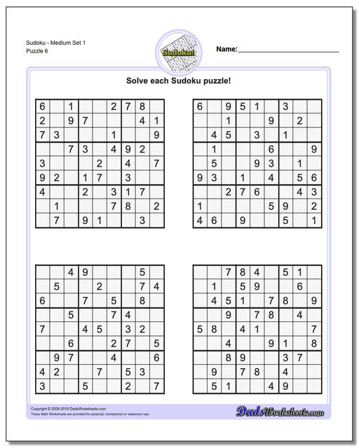 math worksheets sudoku sudoku sudoku medium set 1