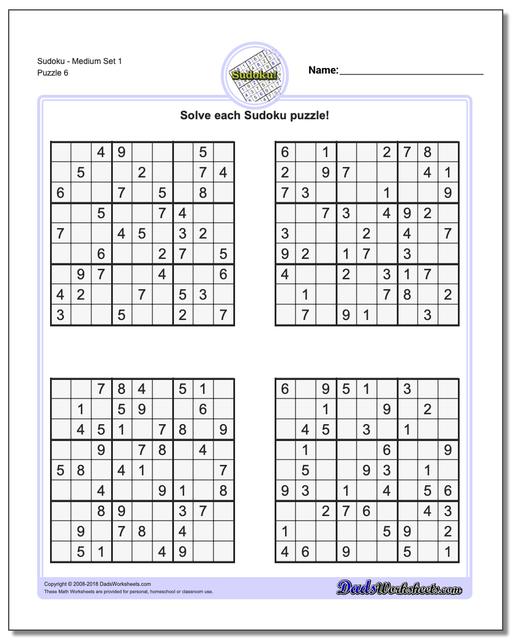 medium sudoku printable puzzles