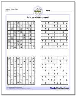 Printable Sudoku PuzzleMedium Set 2