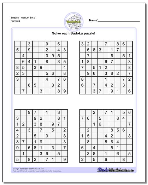 math worksheets sudoku sudoku sudoku medium set 3