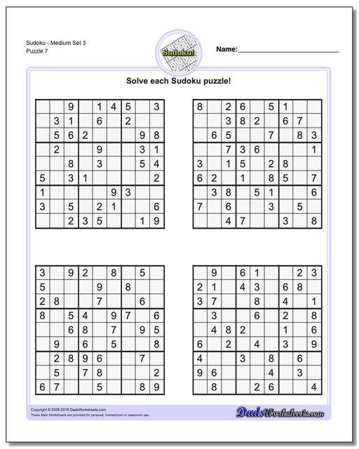 free printable sudoku puzzles med