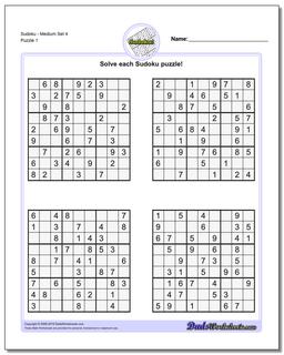 Printable Sudoku PuzzleMedium Set 4