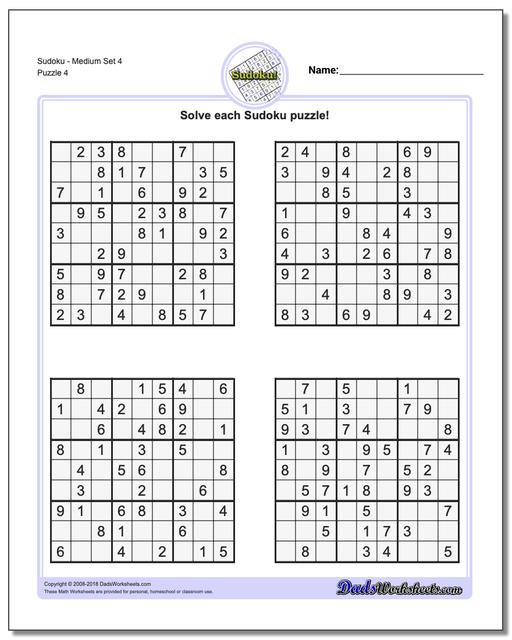 medium sudoku puzzles pdf