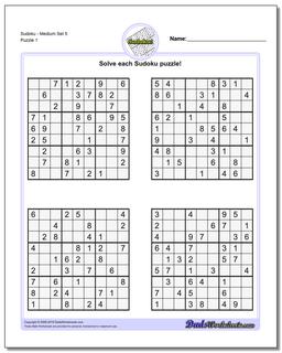 Printable Sudoku PuzzleMedium Set 5