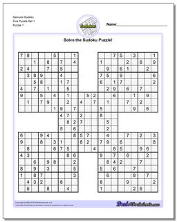 Printable Sudoku Puzzle Samurai Five Puzzle Set 1
