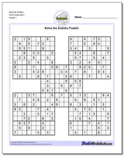 Printable Sudoku Puzzle Samurai Five Puzzle Set 2