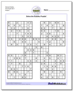 Printable Sudoku Puzzle Samurai Five Puzzle Set 3