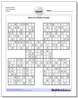 Printable Sudoku Puzzle Samurai Five Puzzle Set 4